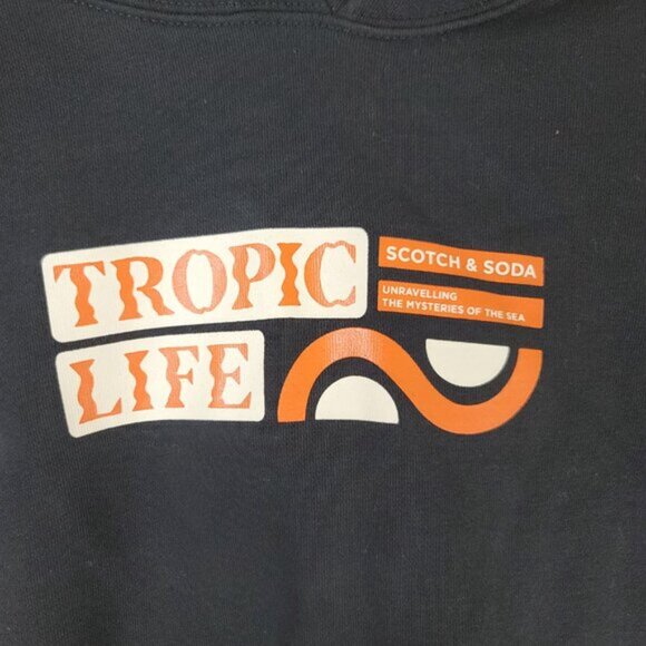 Scotch & Soda Men's Logo Hoodie Sz Small Black Pullover Sweatshirt - Picture 8 of 14